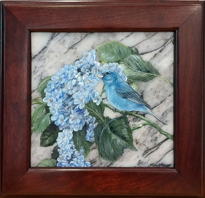 Indigo Bunting and Hydrangea